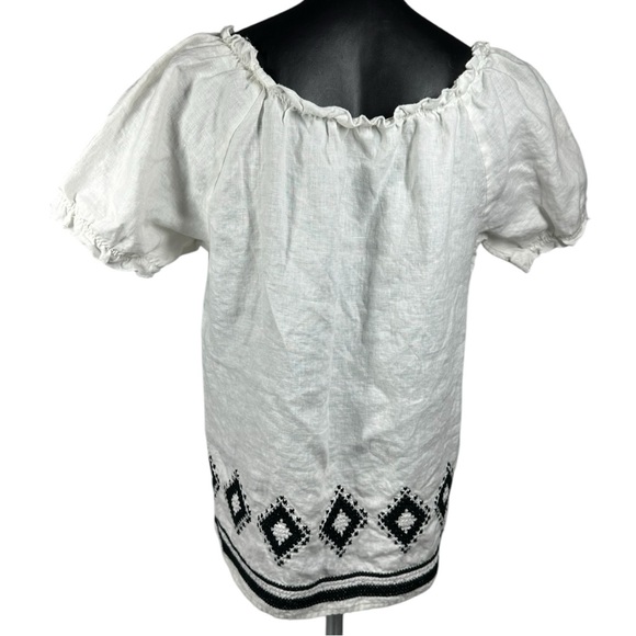 Alexandra Bartlett White Linen Peasant Top Medium Off the Shoulder - Picture 6 of 9